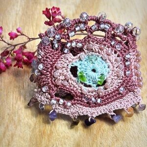 Beautiful Crochet Cuff Bracelet with Beads